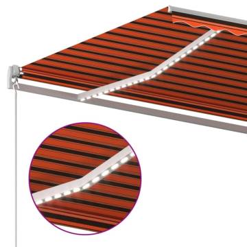 Manual Retractable Awning with LED - 450x300 cm Orange & Brown