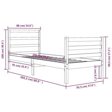 Stylish Black Solid Wood Pine Bed Frame 90x200 cm