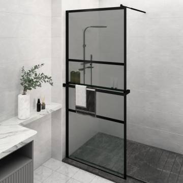 Walk-in Shower Wall with Shelf Black 90x195 cm - ESG Glass & Aluminium