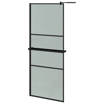 Walk-in Shower Wall with Shelf Black 90x195 cm - ESG Glass & Aluminium