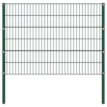 Fence Panel with Posts Iron 1.7x1.2 m Green - Durable Garden Fencing