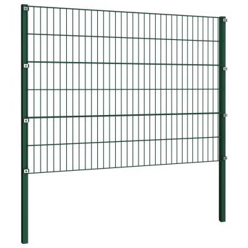 Fence Panel with Posts Iron 1.7x1.2 m Green - Durable Garden Fencing