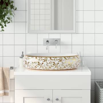 Countertop Basin White and Gold Oval Ceramic - Chic Design