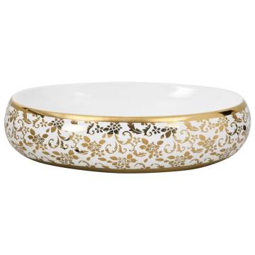 Countertop Basin White and Gold Oval Ceramic - Chic Design