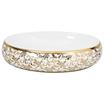 Countertop Basin White and Gold Oval Ceramic - Chic Design