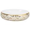 Countertop Basin White and Gold Oval Ceramic - Chic Design