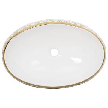 Countertop Basin White and Gold Oval Ceramic - Chic Design