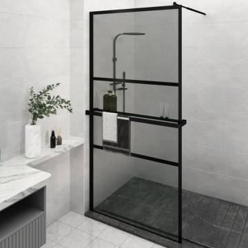 Modern Walk-in Shower Wall with Shelf - 115x195 cm Black