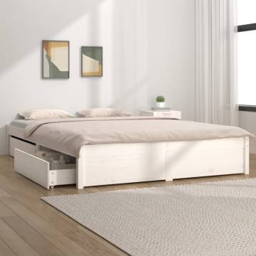 Stylish White Bed Frame with Drawers - 140x190 cm | HipoMarket