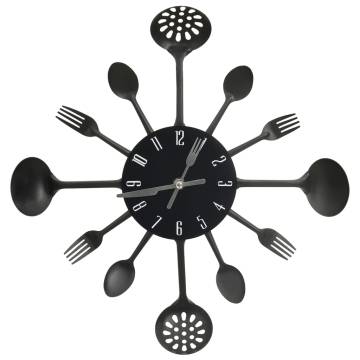 Stylish Fork & Spoon Wall Clock - 40 cm Black Aluminium