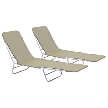 Folding Sun Loungers Set - 2 Pcs Steel & Fabric Taupe