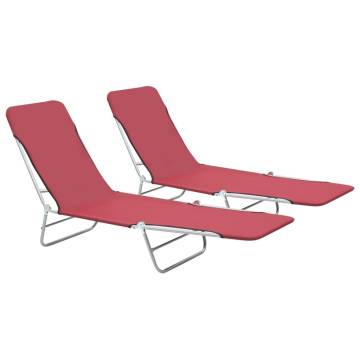 Folding Sun Loungers 2 pcs - Red Steel & Fabric | HipoMarket