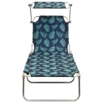 Folding Sun Lounger with Canopy | Steel Leaves Print