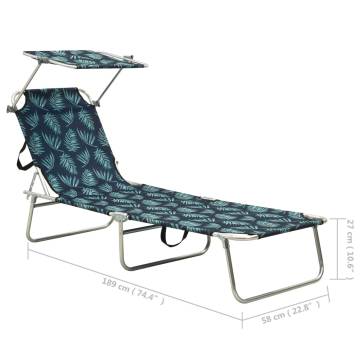 Folding Sun Lounger with Canopy | Steel Leaves Print