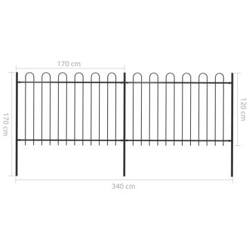 Elegant Black Garden Fence with Hoop Top - 3.4x1.2 m