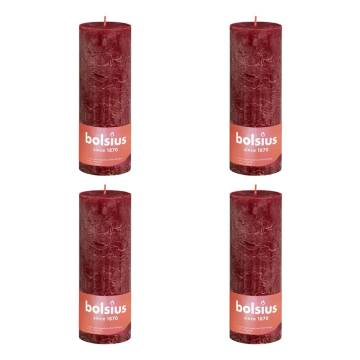 Bolsius Rustic Pillar Candles Shine - Velvet Red (4 pcs)