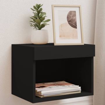 Stylish Wall-Mounted Bedside Cabinets with LED Lights - 2 pcs Black