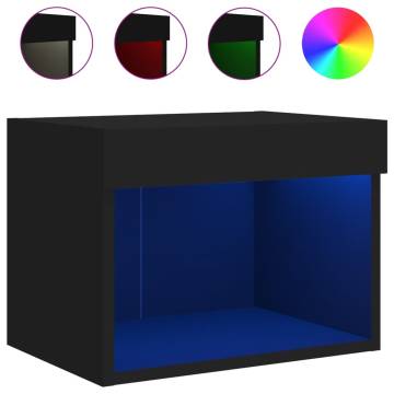 Stylish Wall-Mounted Bedside Cabinets with LED Lights - 2 pcs Black