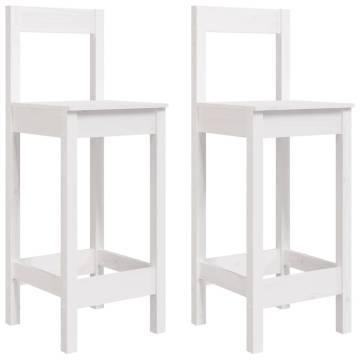 Stylish White Bar Chairs - Set of 2 | Solid Pine Wood