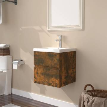 Stylish Sink Cabinet with Built-in Basin in Smoked Oak - HipoMarket