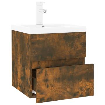 Stylish Sink Cabinet with Built-in Basin in Smoked Oak - HipoMarket