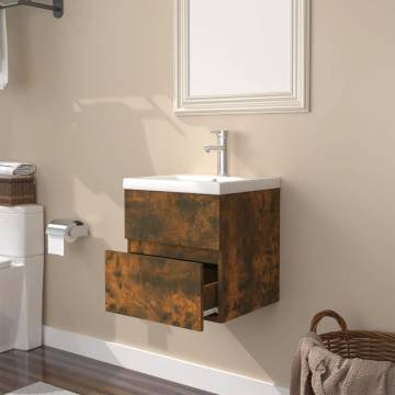 Stylish Sink Cabinet with Built-in Basin in Smoked Oak - HipoMarket