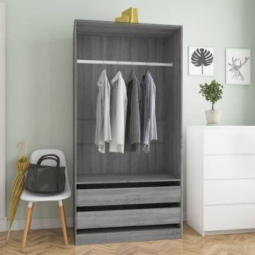 Stylish Grey Sonoma Wardrobe - 100x50x200 cm Engineered Wood