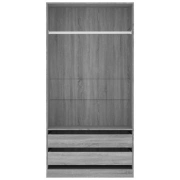 Stylish Grey Sonoma Wardrobe - 100x50x200 cm Engineered Wood