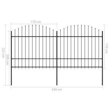 Garden Fence with Spear Top Steel 1.5-1.75x3.4m - Black