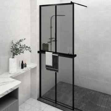 Stylish Walk-in Shower Wall with Shelf - Black 80x195cm