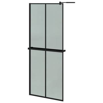 Stylish Walk-in Shower Wall with Shelf - Black 80x195cm