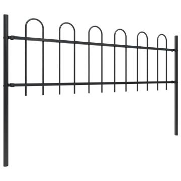 Garden Fence with Hoop Top Steel - 17x0.6m Black | HipoMarket