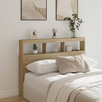 Modern Headboard Cabinet with LED in Sonoma Oak - 140x17x102 cm