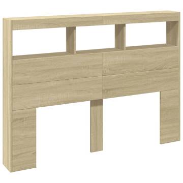 Modern Headboard Cabinet with LED in Sonoma Oak - 140x17x102 cm