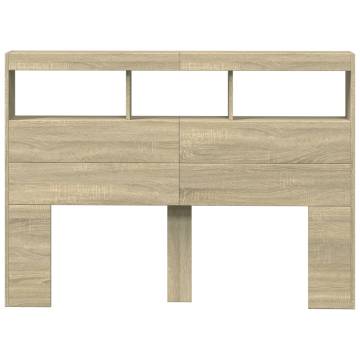 Modern Headboard Cabinet with LED in Sonoma Oak - 140x17x102 cm