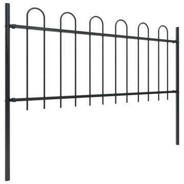 Elegant Garden Fence with Hoop Top Steel - 8.5x0.8m Black