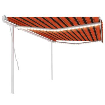 Manual Retractable Awning with LED - 5x3.5 m Orange & Brown