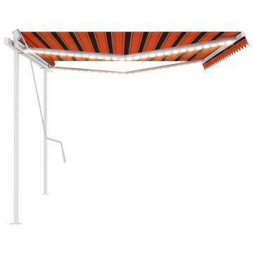 Manual Retractable Awning with LED - 5x3.5 m Orange & Brown