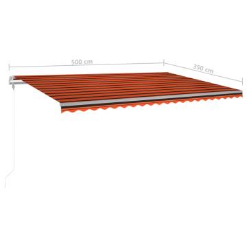 Manual Retractable Awning with LED - 5x3.5 m Orange & Brown