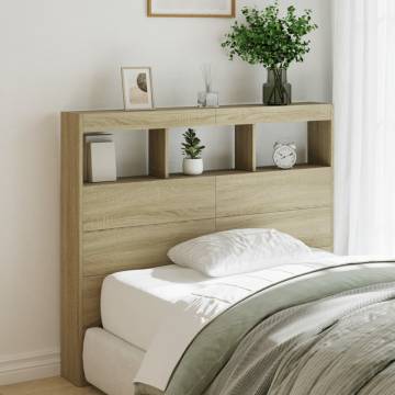 Headboard Cabinet with LED Sonoma Oak - Modern Storage