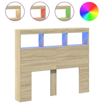 Headboard Cabinet with LED Sonoma Oak - Modern Storage