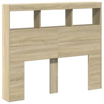 Headboard Cabinet with LED Sonoma Oak - Modern Storage