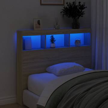 Headboard Cabinet with LED Sonoma Oak - Modern Storage