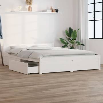 White King Size Bed Frame with Drawers - 150x200 cm