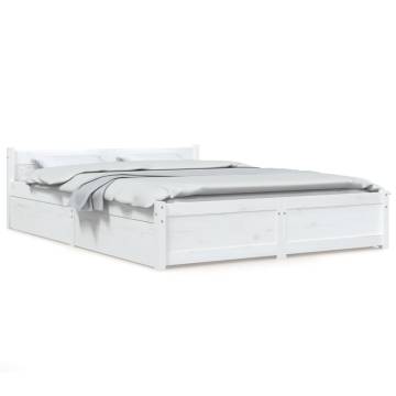 White King Size Bed Frame with Drawers - 150x200 cm