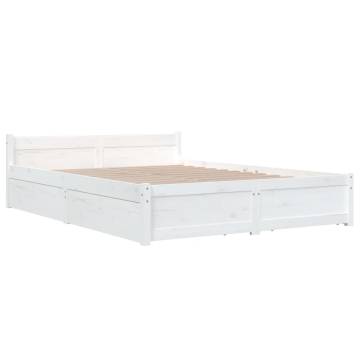 White King Size Bed Frame with Drawers - 150x200 cm