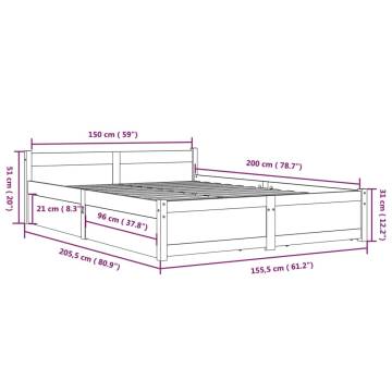 White King Size Bed Frame with Drawers - 150x200 cm