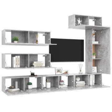 7 Piece Concrete Grey TV Cabinet Set | Modern Living Room Furniture