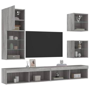 5 Piece Grey Sonoma TV Wall Units with LED Lights | HipoMarket