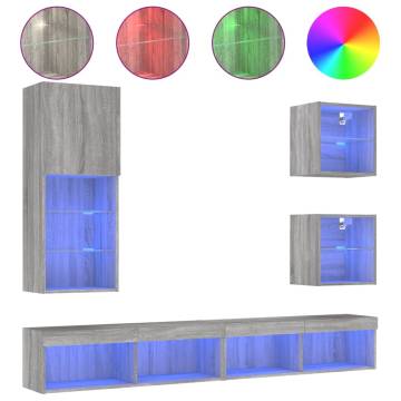 5 Piece Grey Sonoma TV Wall Units with LED Lights | HipoMarket